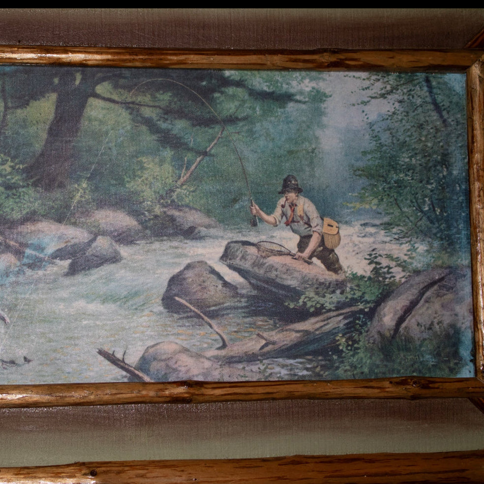 Vintage Fly Stream Fisherman Painting Artwork