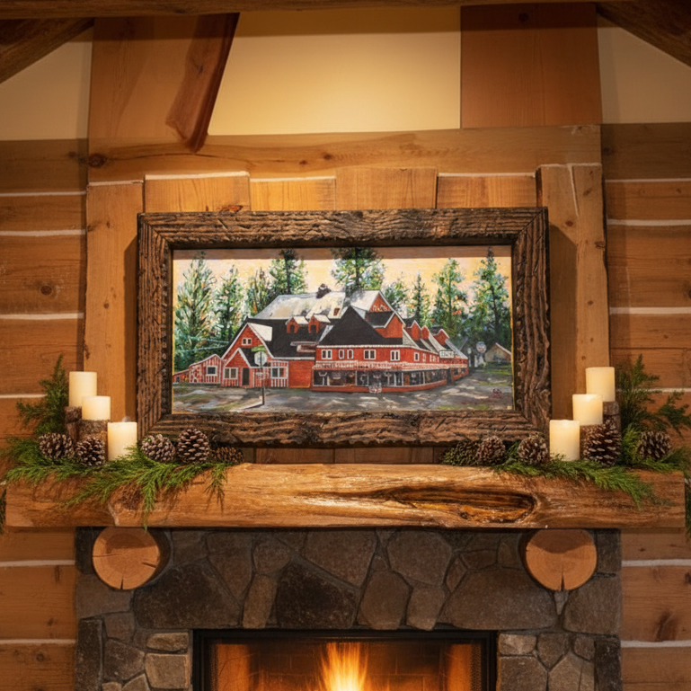 Original Diane Stegman Painting of Fawn Lodge – Custom Solid Wood Framed Big Bear Historical Artwork