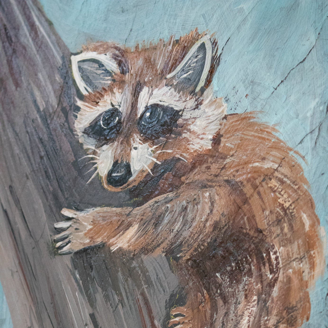 Metal Sign Painting of Racoon Artist A.S.C. Def Carmen Black's