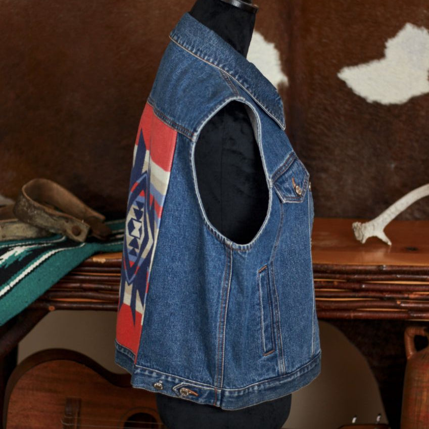Pendleton Denim Jean Vest with with Native American Wool Accent Vintage