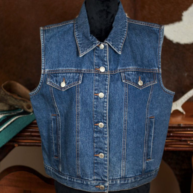 Pendleton Denim Jean Vest with with Native American Wool Accent Vintage