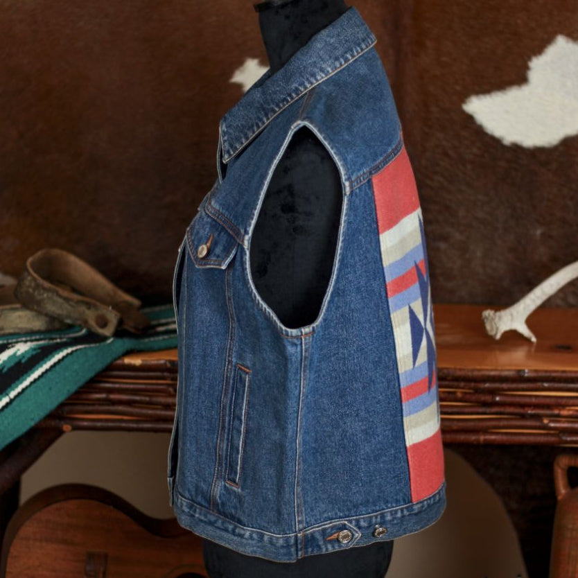 Pendleton Denim Jean Vest with with Native American Wool Accent Vintage