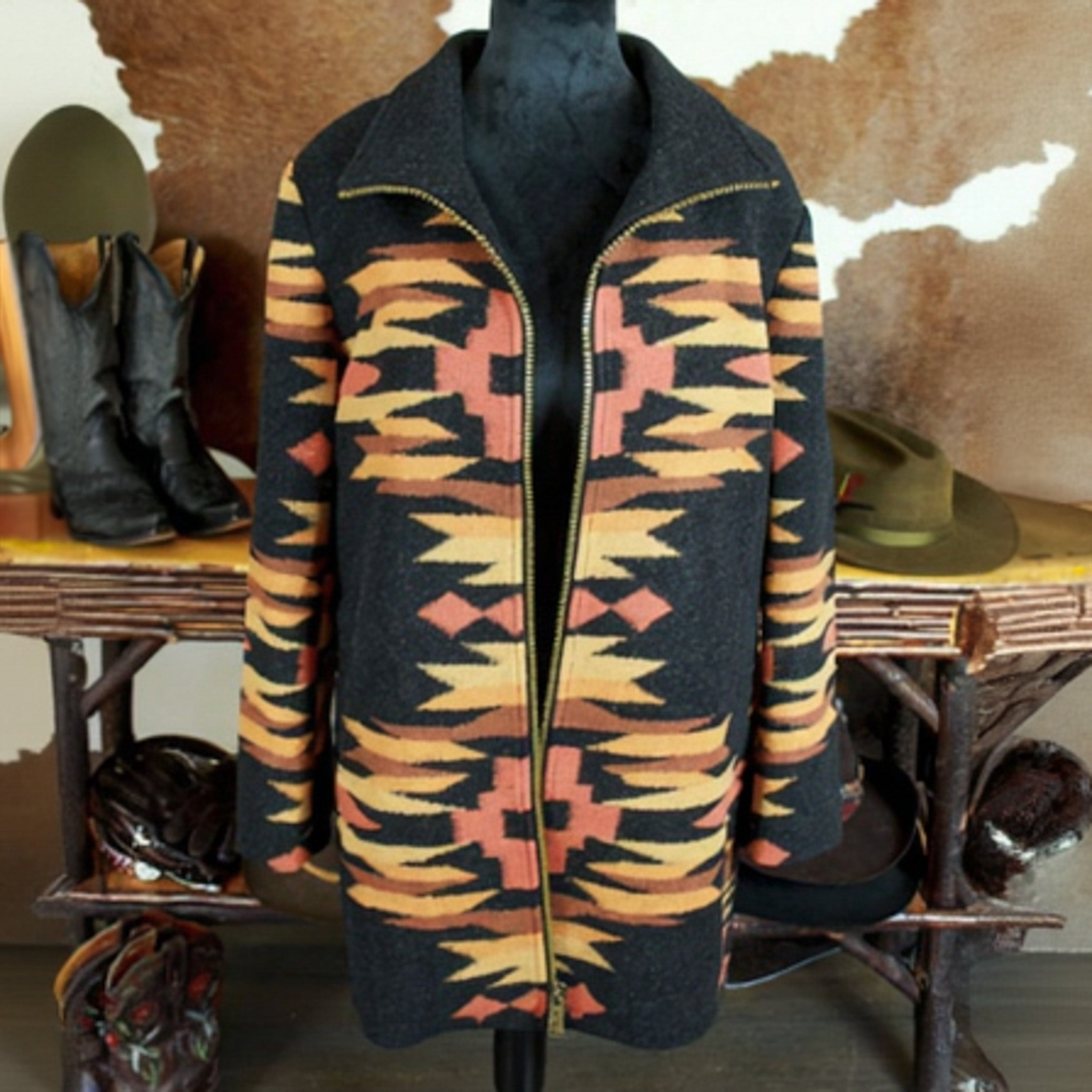 pendleton aztec coat womens medium southwestern black zip jacket
