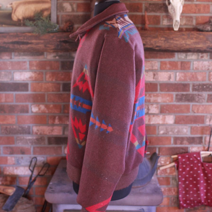 Pendleton Western Wool Jacket Medium Made in USA Aztec Zip Up Coat Brown Southwestern