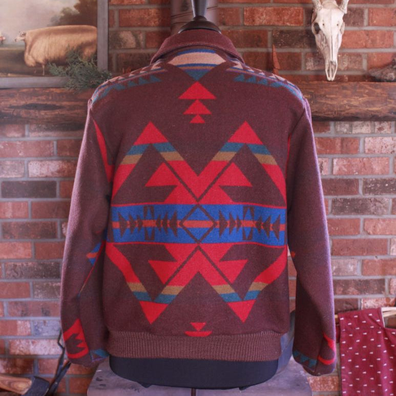 Pendleton Western Wool Jacket Medium Made in USA Aztec Zip Up Coat Brown Southwestern