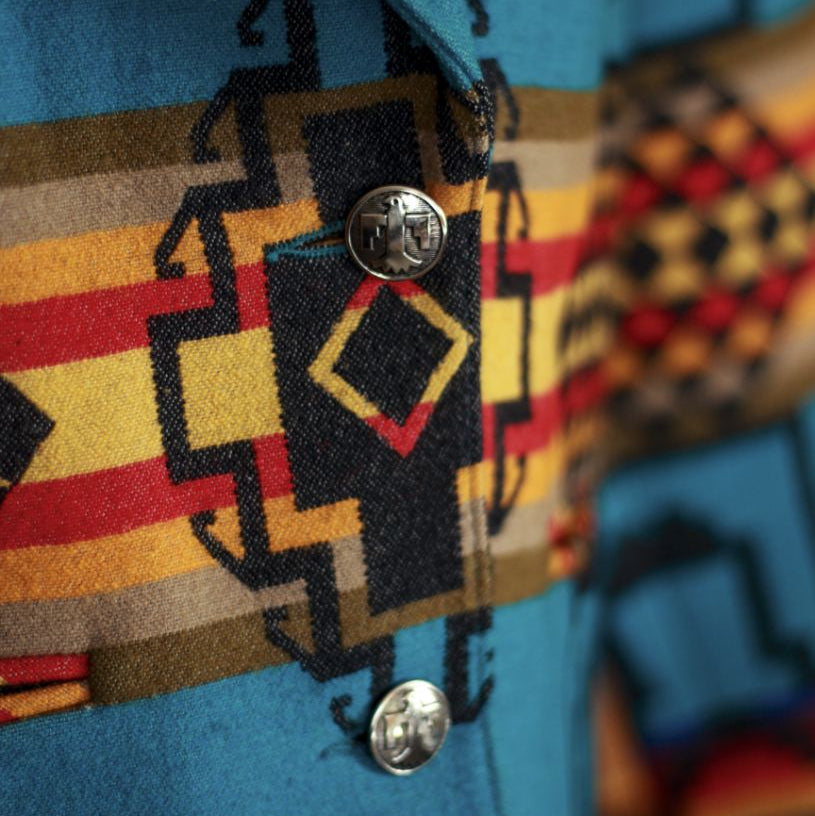 Pendleton Knockabouts Aztec Wool Jacket Medium Made in USA Turquoise Western Coat