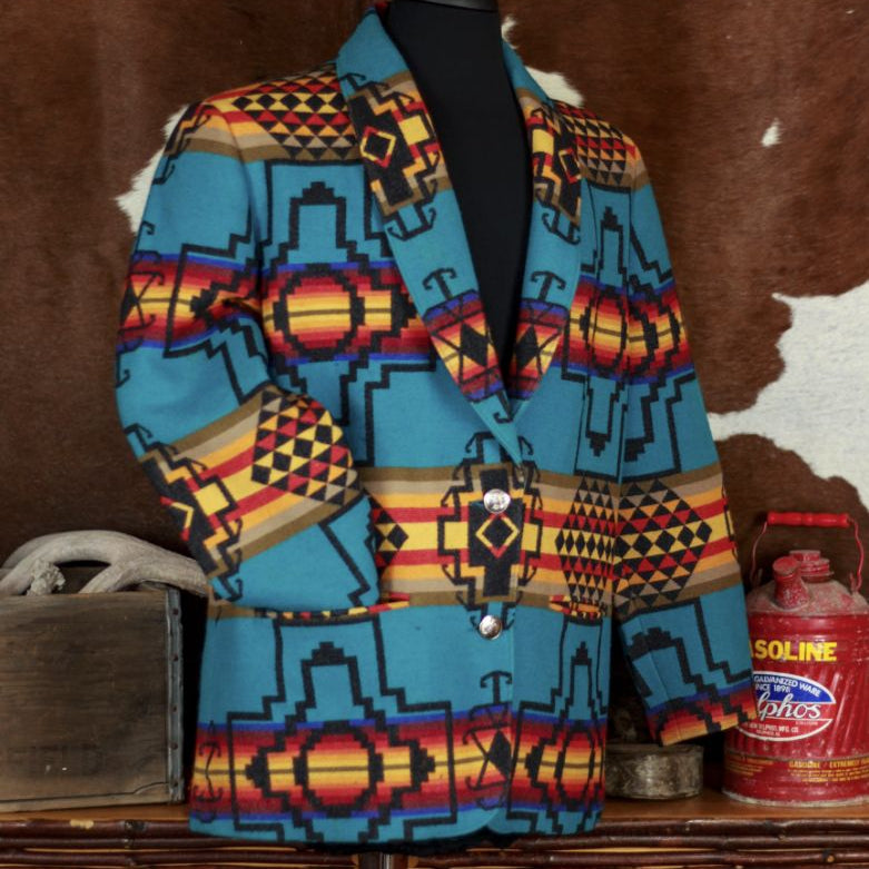 Pendleton Knockabouts Aztec Wool Jacket Medium Made in USA Turquoise Western Coat
