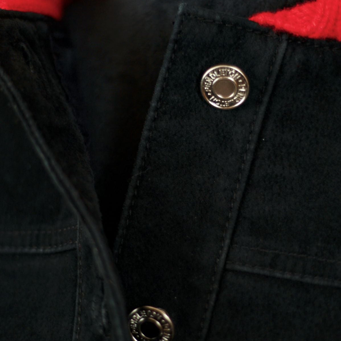 Pendleton Aztec Red Lambswool Knit & Black Suede Snap Front Jacket