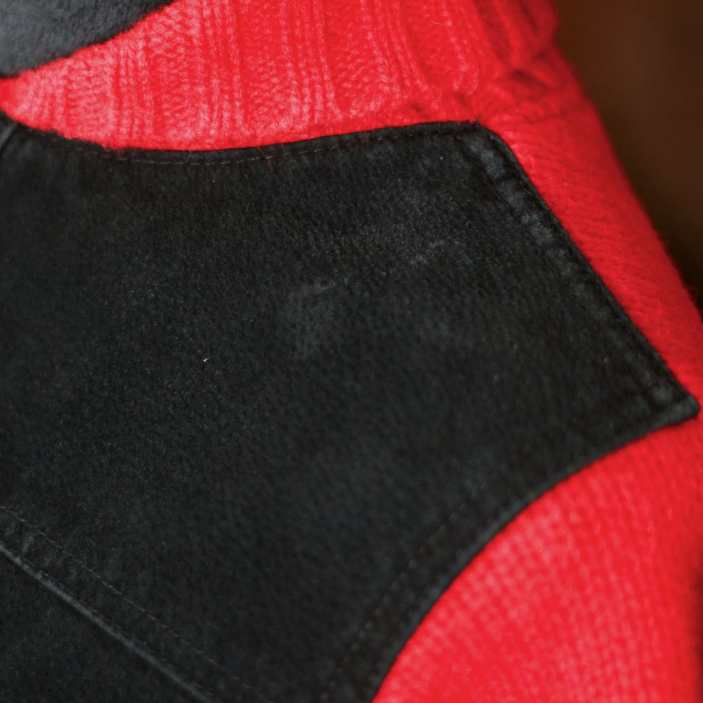 Pendleton Aztec Red Lambswool Knit & Black Suede Snap Front Jacket