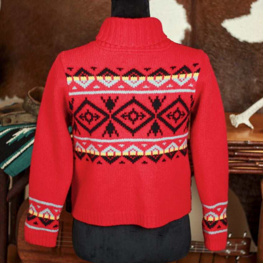 Pendleton Aztec Red Lambswool Knit & Black Suede Snap Front Jacket