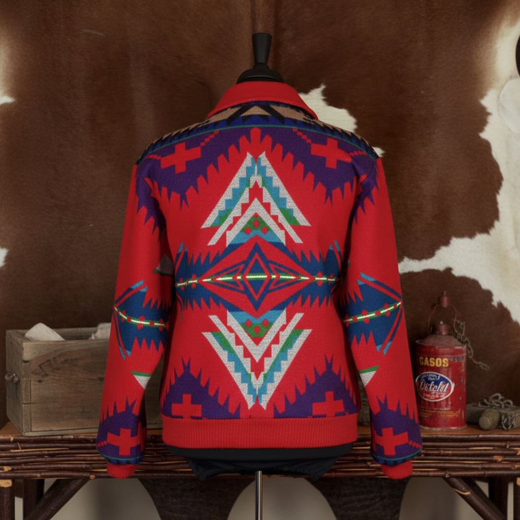 Pendleton Western Aztec Wool Jacket Large Made in USA Red Southwestern Zip Coat