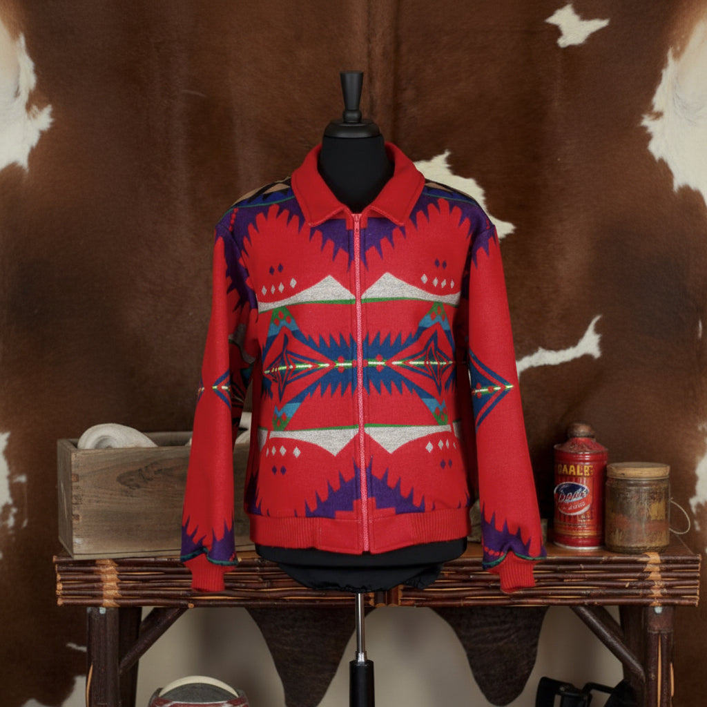 pendleton aztec wool jacket large red western made in usa zip up coat