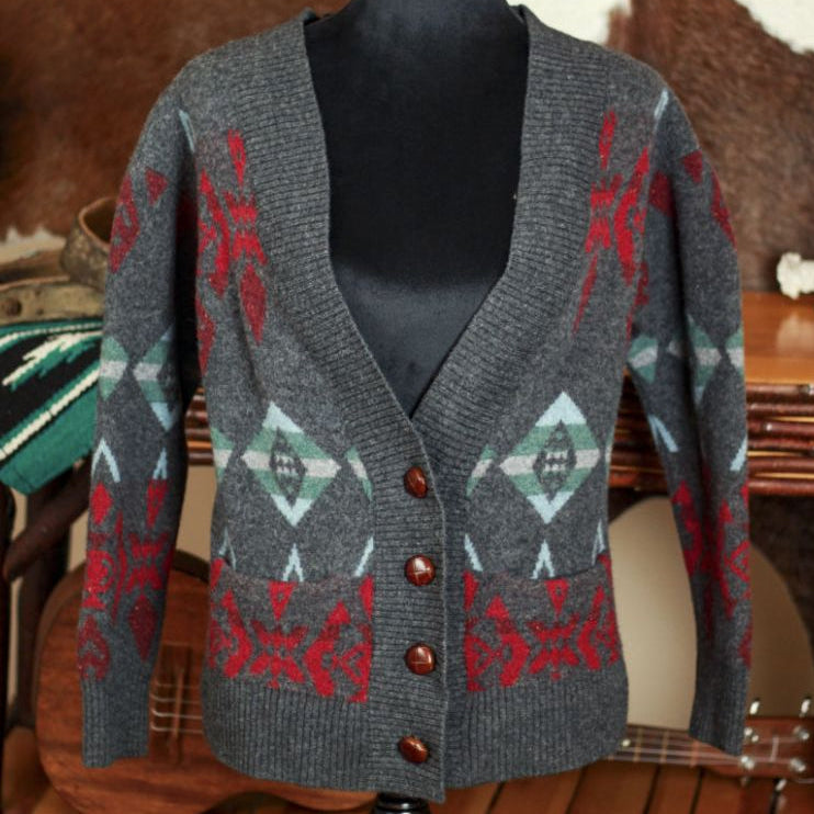 Pendleton Authentic Westerny Aztec Lambswool Cardigan Button Sweater Size Small