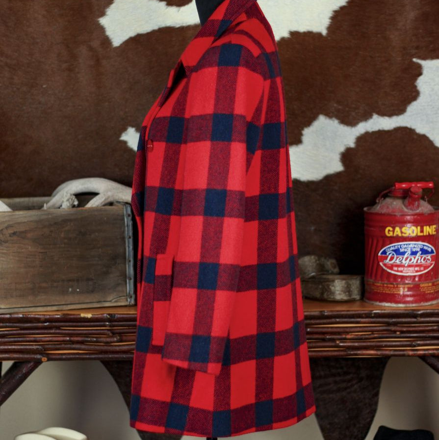 Pendleton Wool Pea Coat Women’s Size 8 Plaid Silk Lined Vintage Made In Usa