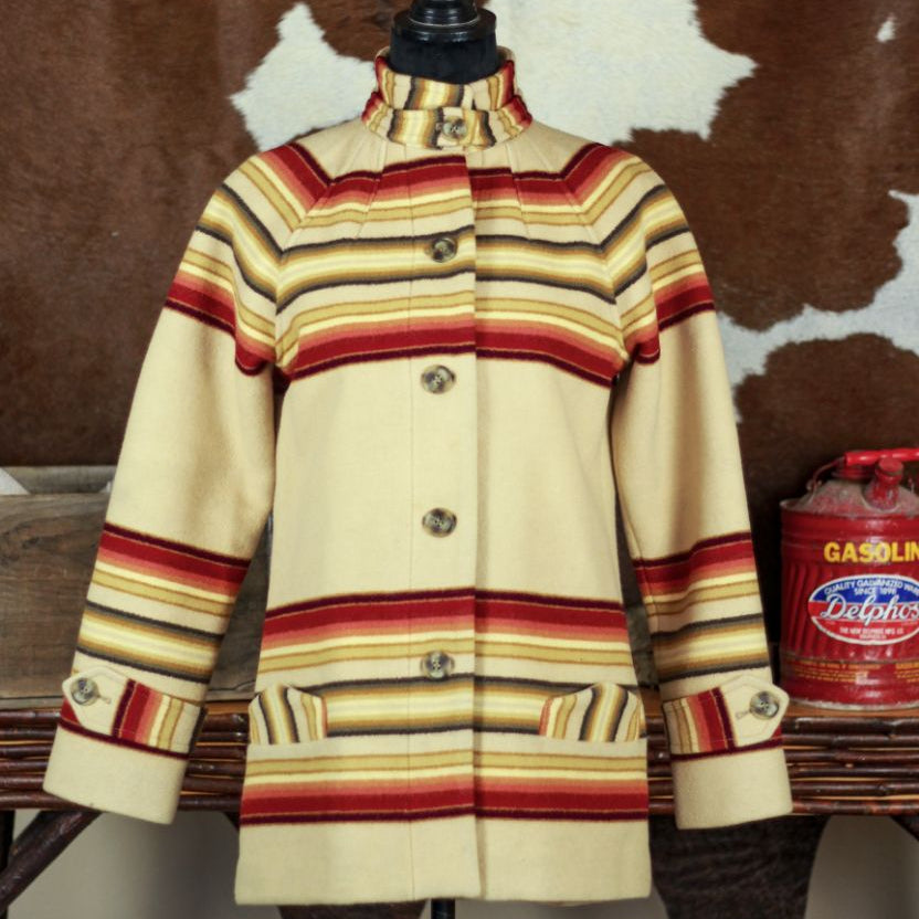 pendleton wool coat medium tan striped western jacket button front