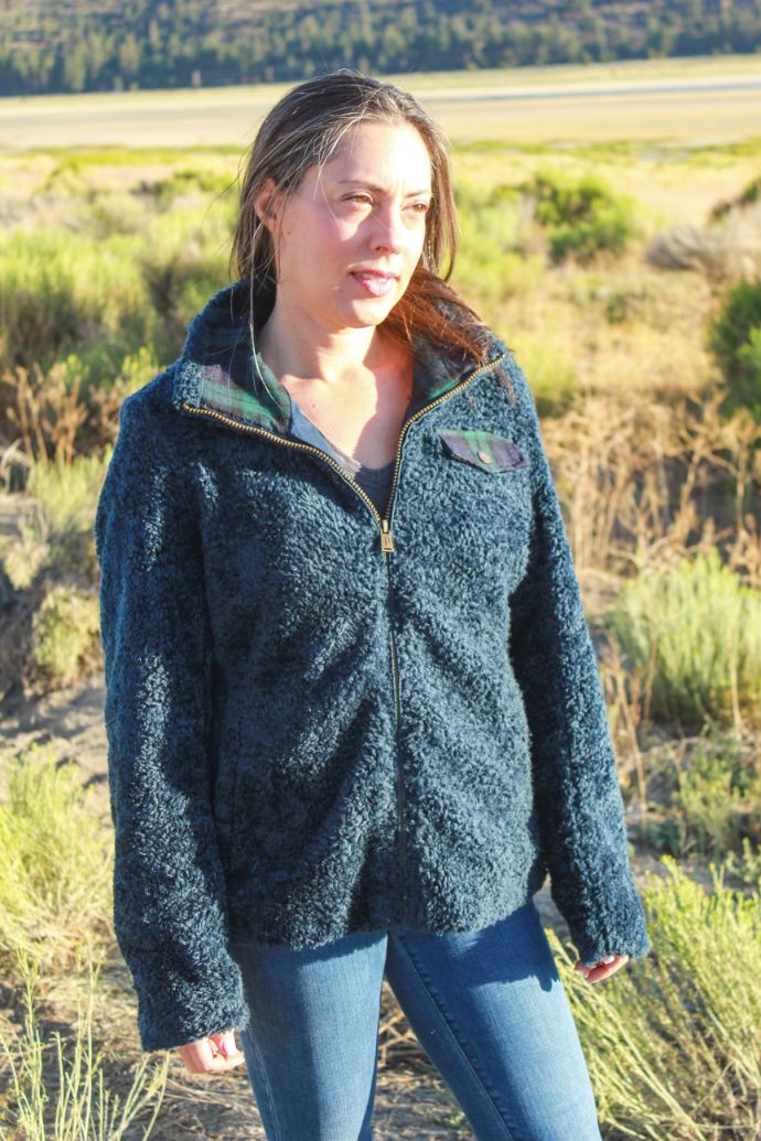 Pendleton Sherpa Jacket Small Blue Fleece Zip Up Cozy Coat Plaid Lined Women