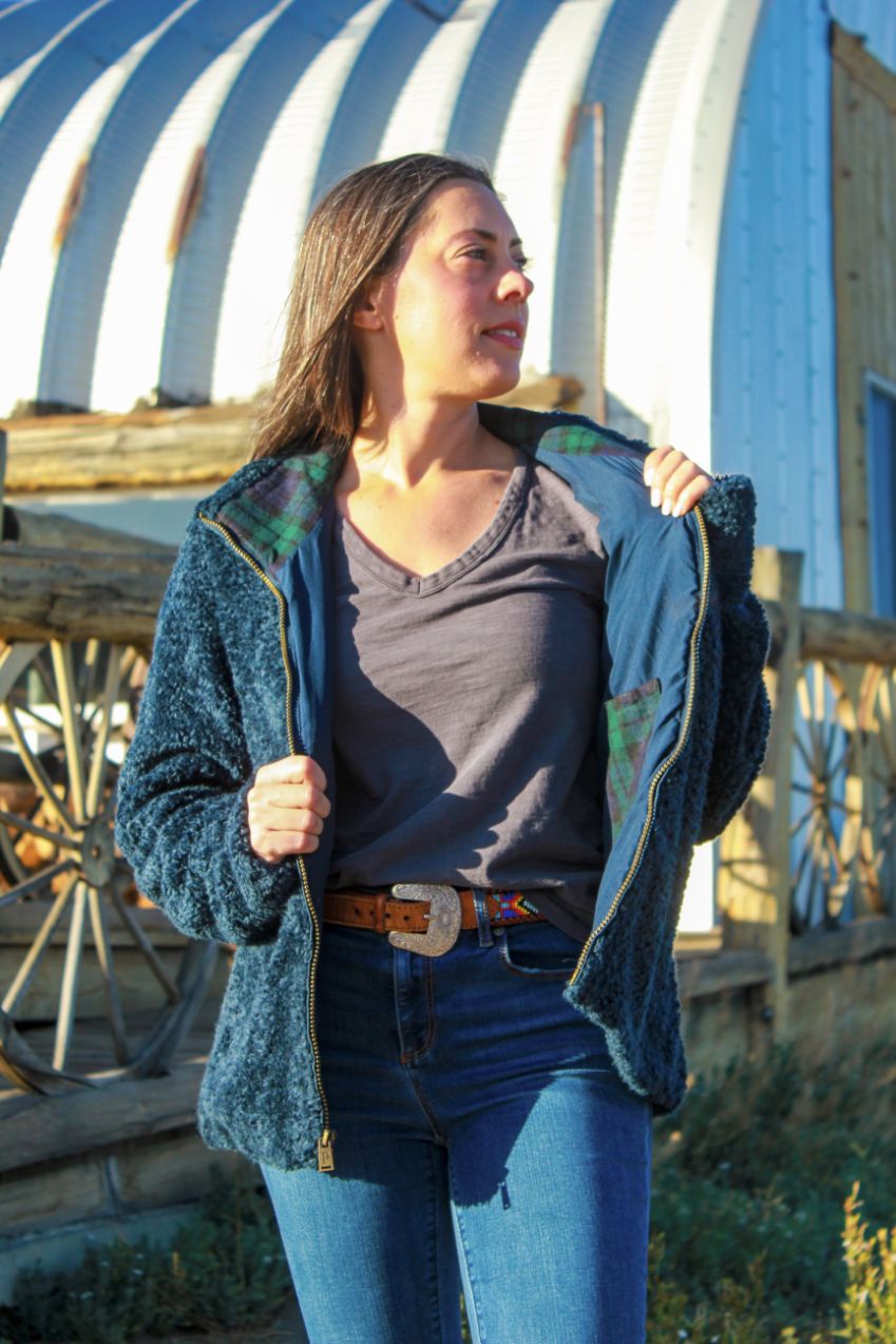 Pendleton Sherpa Jacket Small Blue Fleece Zip Up Cozy Coat Plaid Lined Women