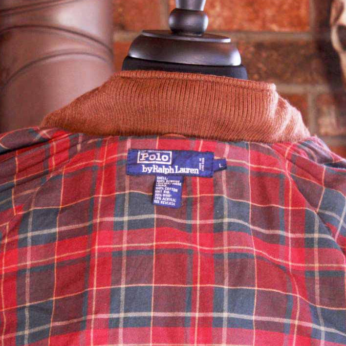 Ralph Lauren Polo Country Brown Vintage Plaid Lined Suede Leather Bomber Jacket Size Large
