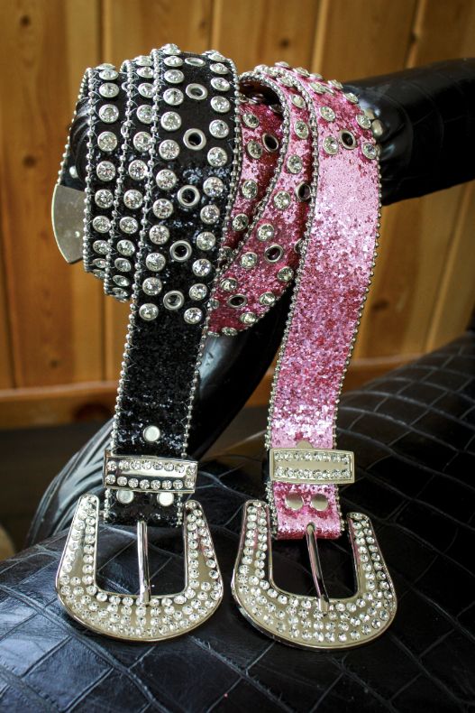 Black leather and Rhinestone Belt