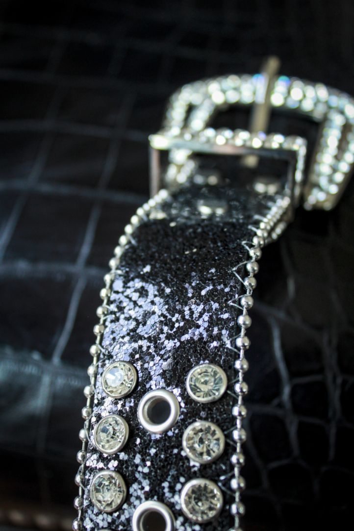 Black leather and Rhinestone Belt