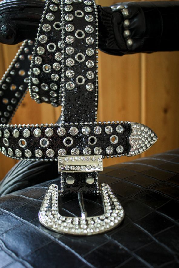 Black leather and Rhinestone Belt