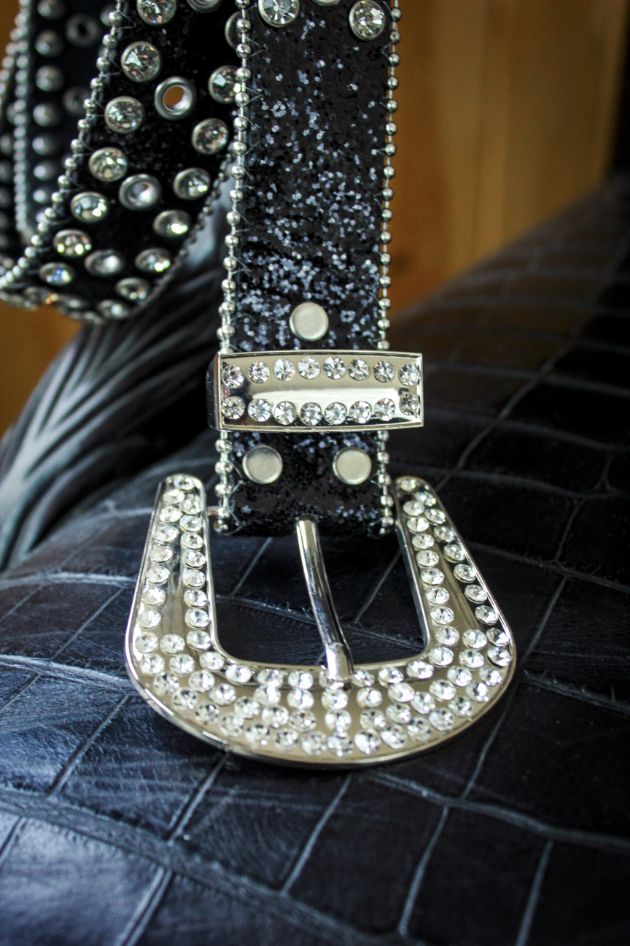 Black leather and Rhinestone Belt