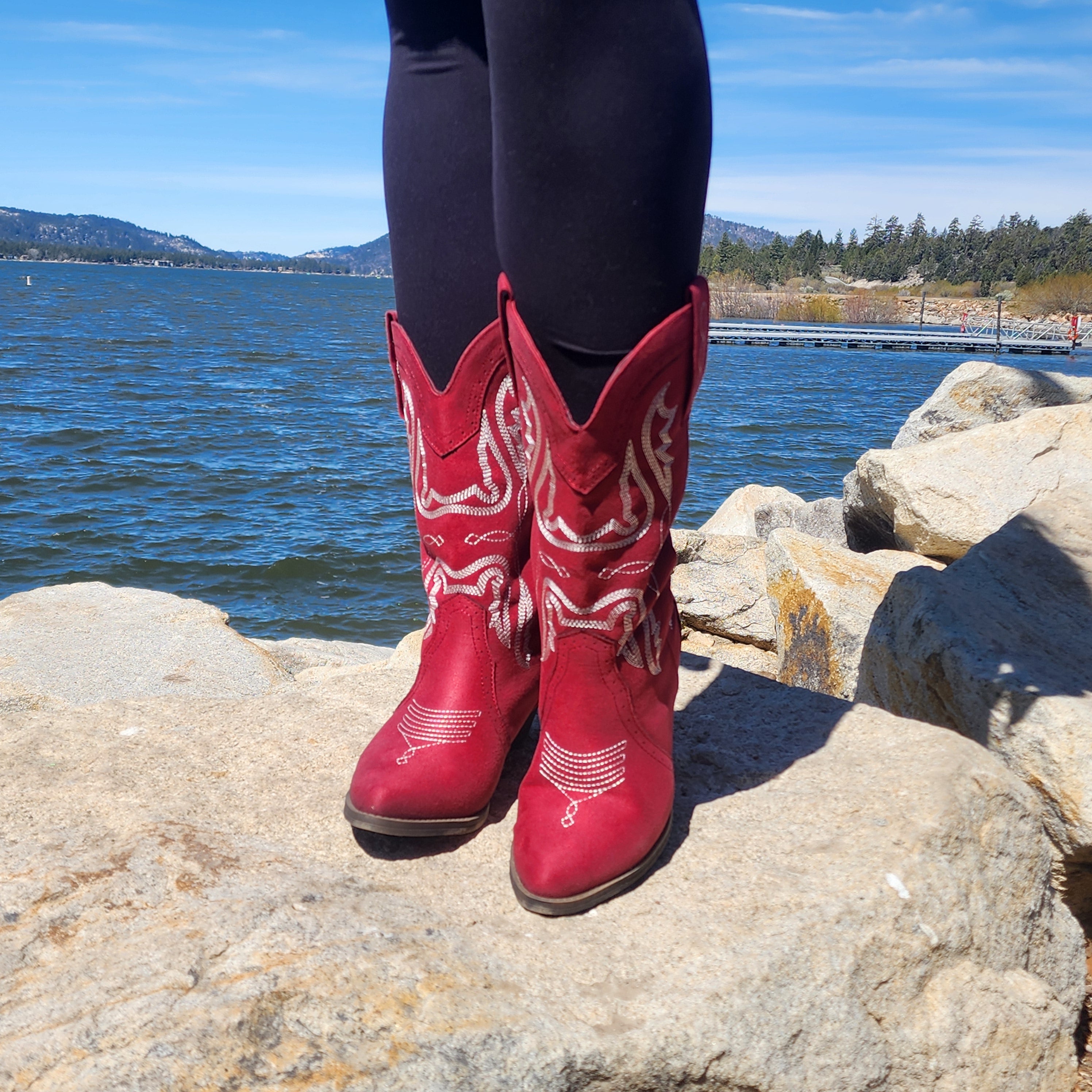 true craft tammy red western cowboy boots mid calf embroidered cowgirl boots new