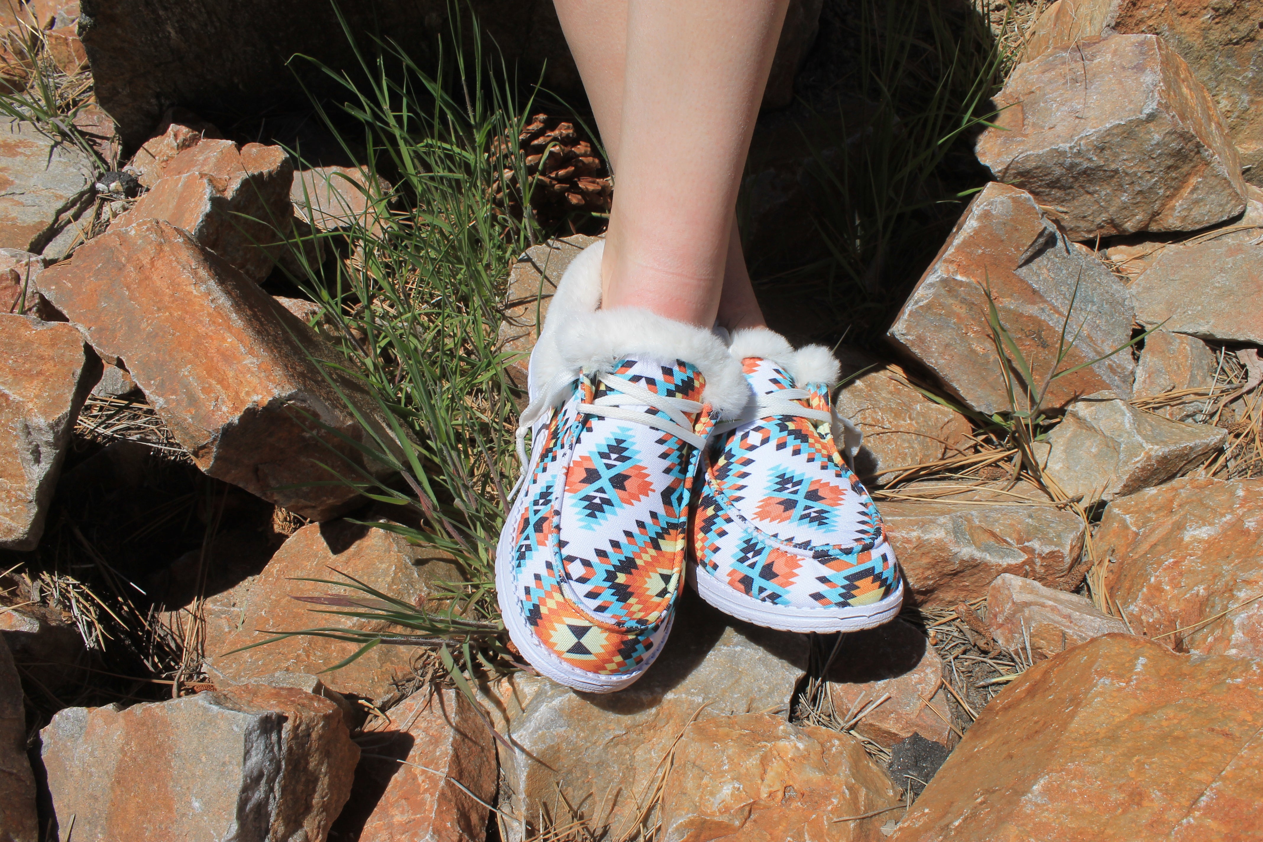 women colorful geometric print slip on shoes faux fur lined size 6 US 37 EU cozy casual shoes