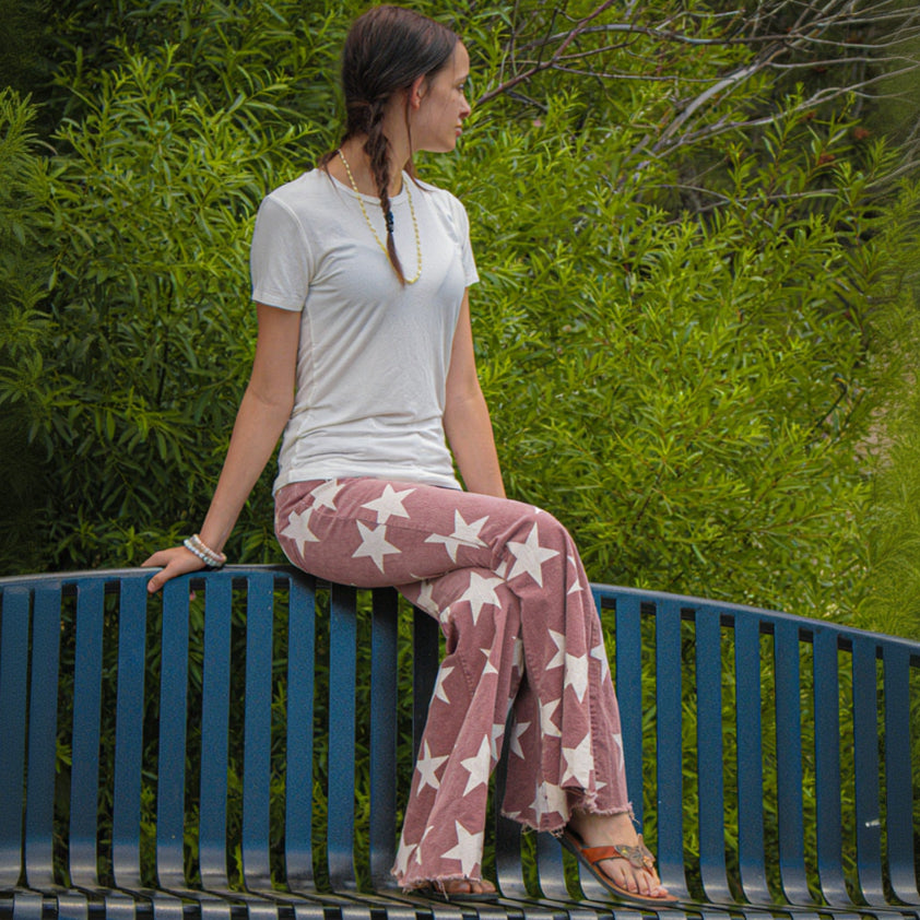 Altar'd State Red and White Stars Bell Bottom Jeans.