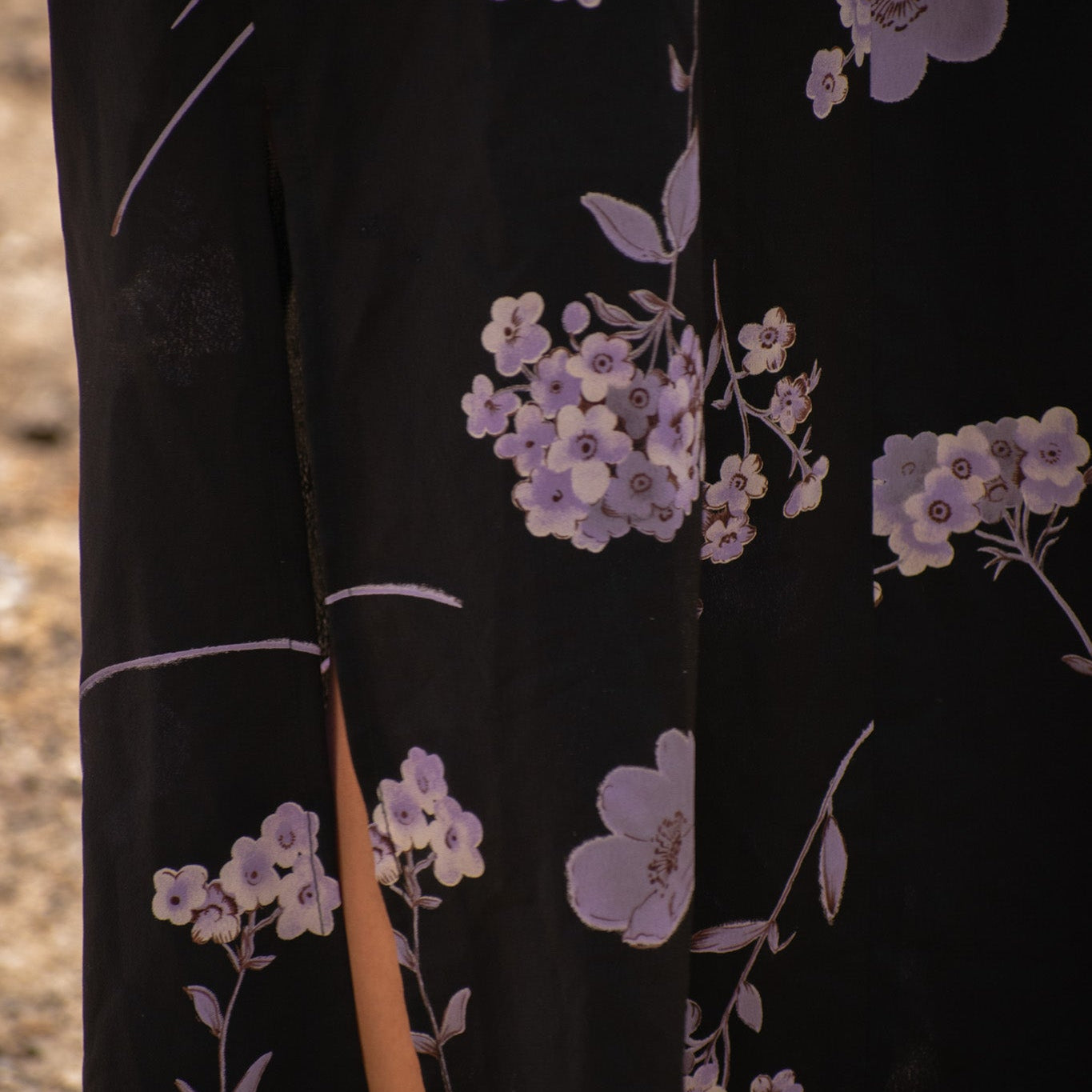 Just for Wraps by Wrappers Black Maxi Skirt with Light Purple Floral Design