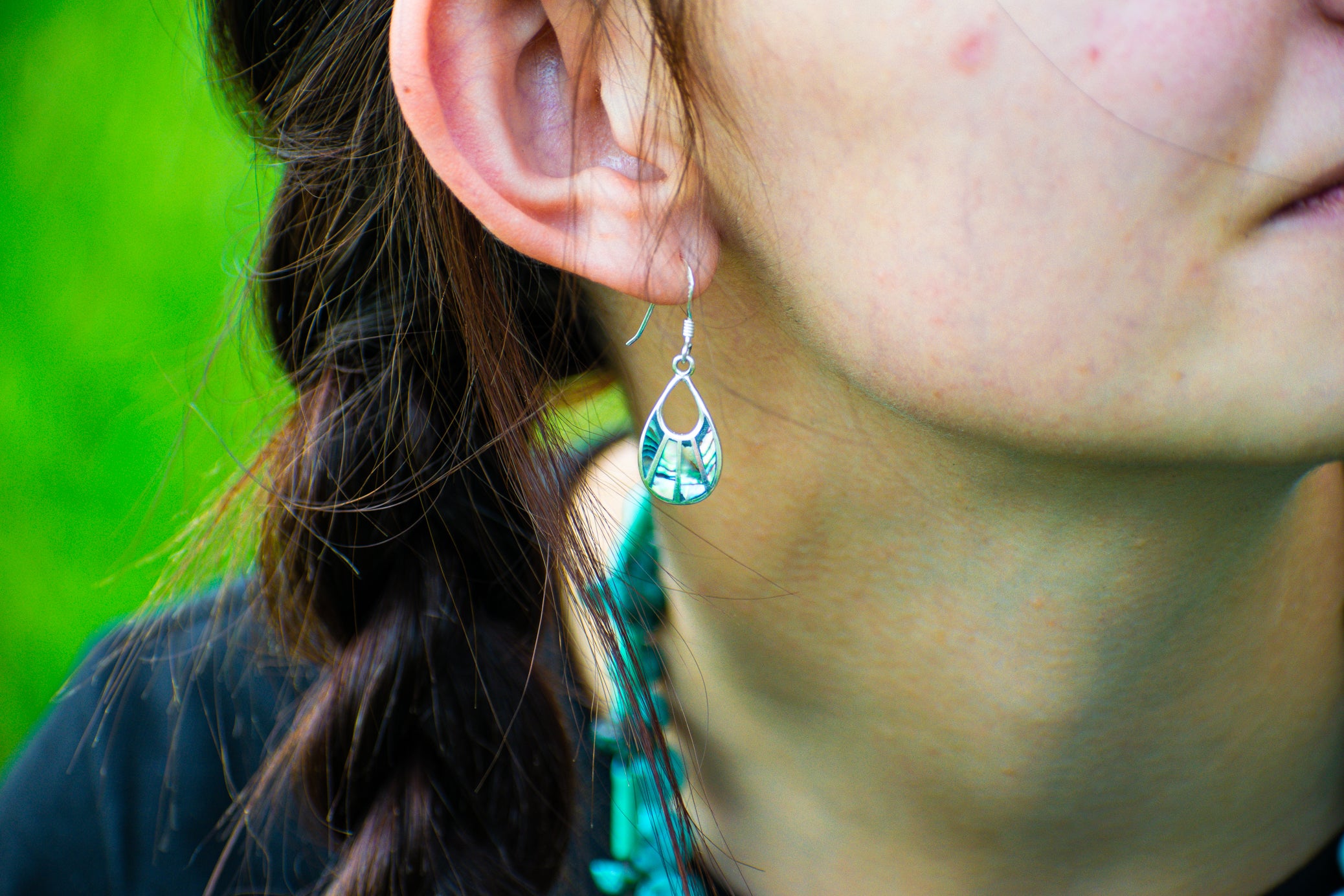 sterling silver abalone shell dangle earrings teardrop 925 iridescent jewelry