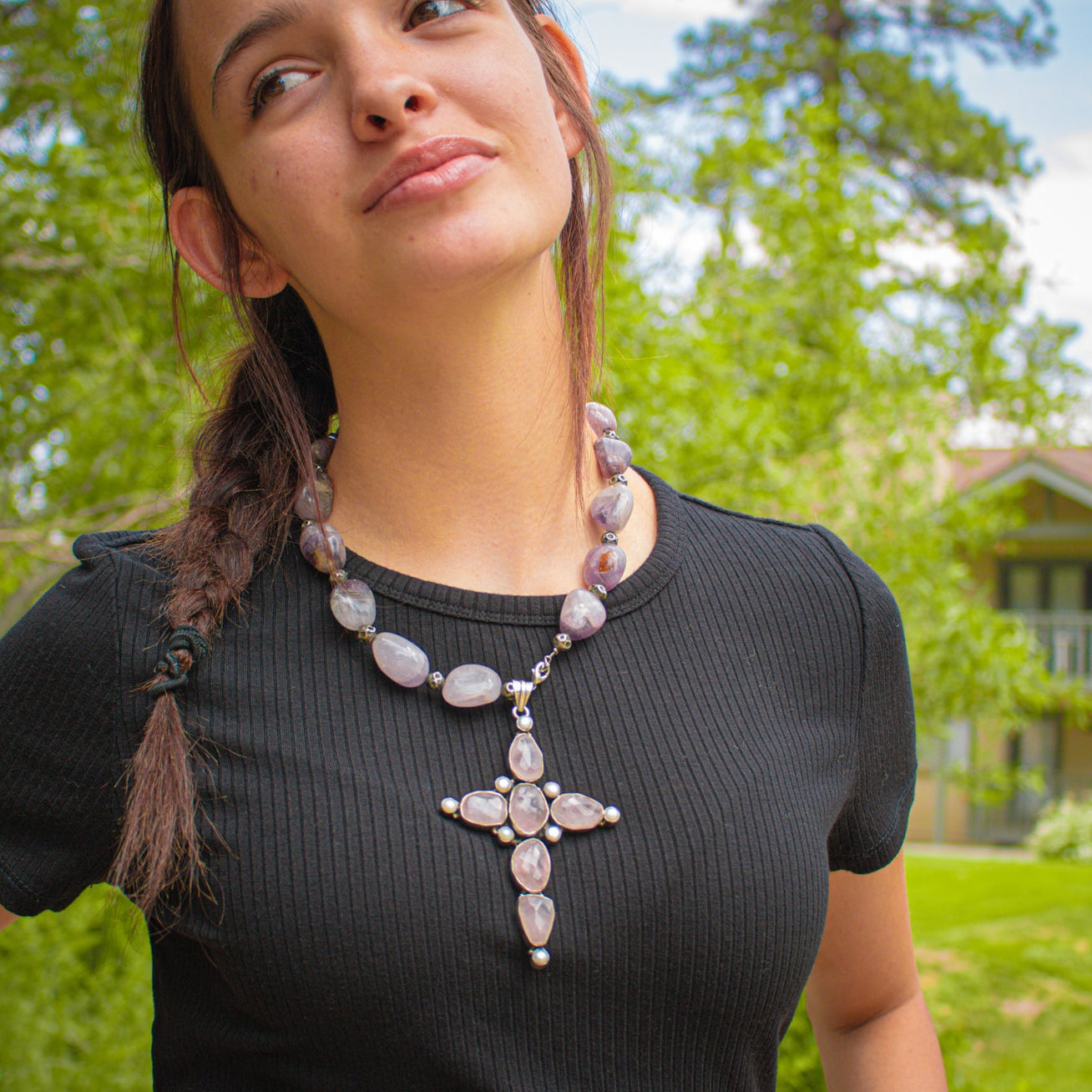 Beautiful Handmade Amethyst Cross Necklace From India