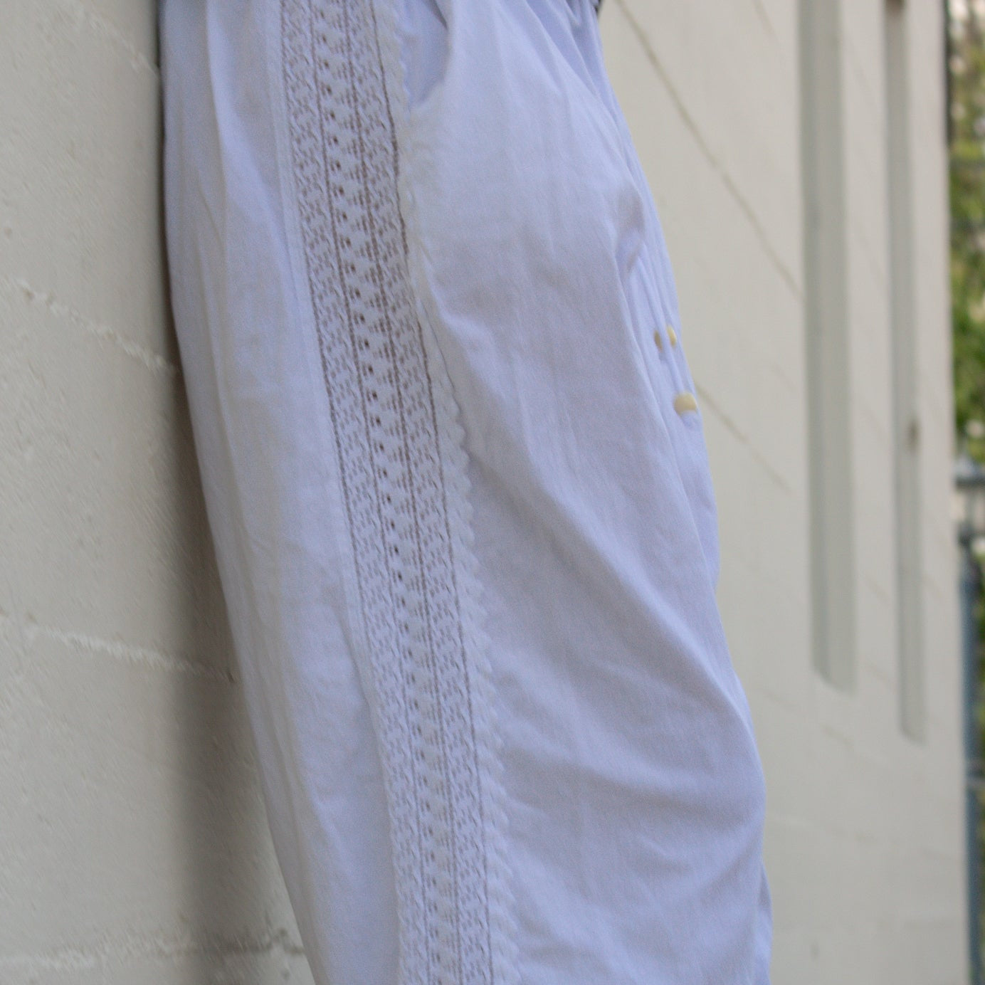 Seaspice Resort Wear 100% Peruvian White Cotton Flowy Pants Adjustable Waist Size Large