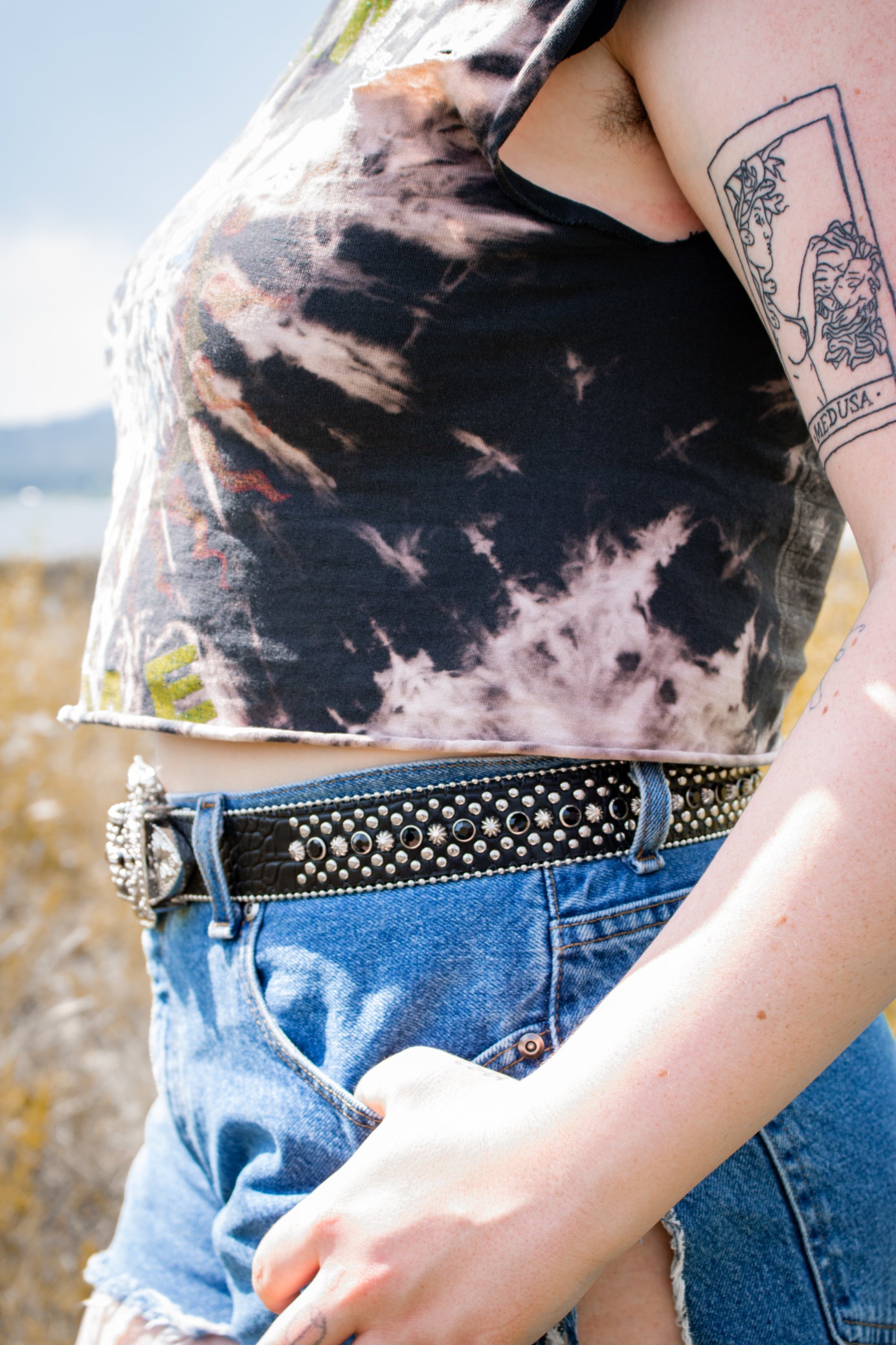 Black leather and Rhinestone Belt