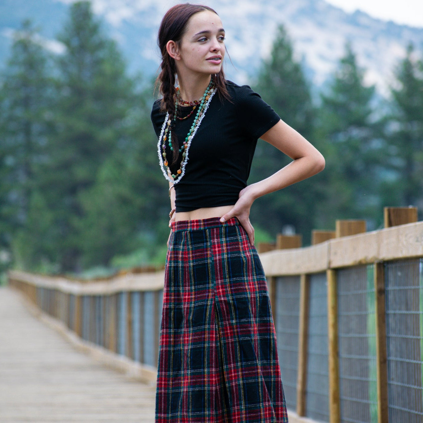 Handmade Vintage TARTAN Wool Skirt - HIgh Waist Front Pleat Size Small Waist 25" Waist - American Made in USA