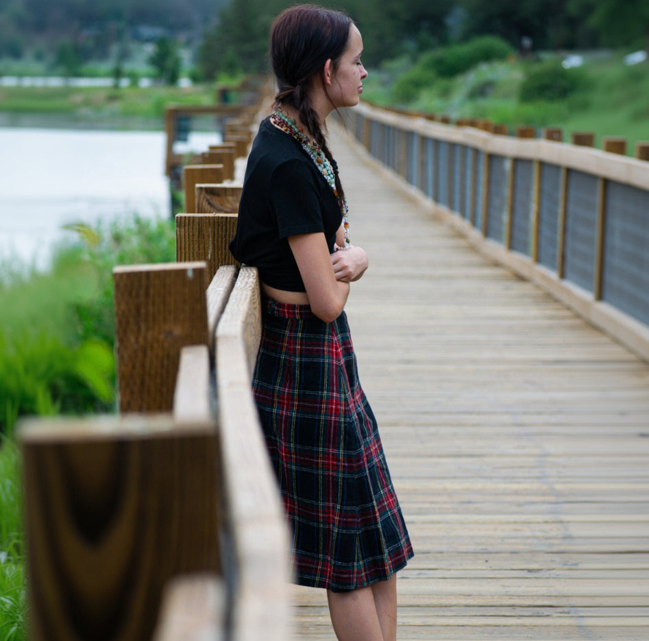 Handmade Vintage TARTAN Wool Skirt - HIgh Waist Front Pleat Size Small Waist 25" Waist - American Made in USA