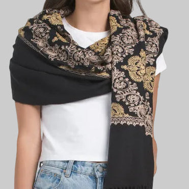 Jessica McClintock EMBROIDERED SHAWL WITH TASSELS