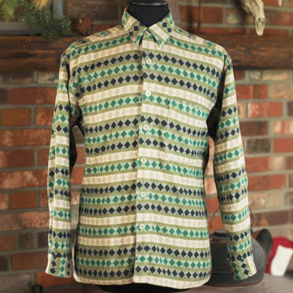 Toc - Toc Green/Khaki/Brown Diamond Pattern Button - up Fannel Coat