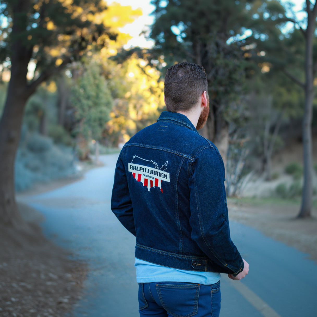 Polo Ralph Lauren Denim Jacket Small Custom Back Graphic Trucker Jean Jacket