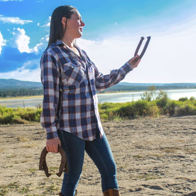 Levi's White, Blue and Red Plaid Button Up