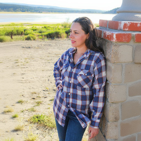 Levi's White, Blue and Red Plaid Button Up