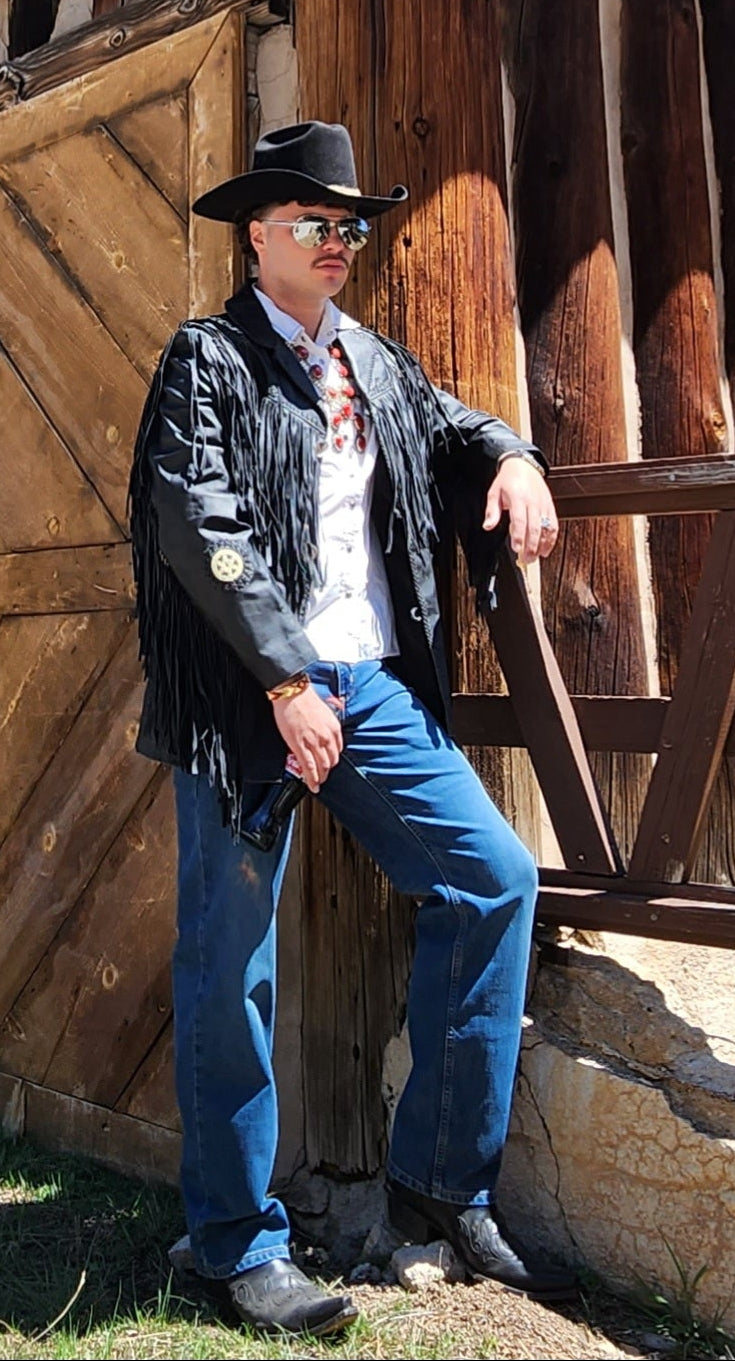 Black Leather Beaded Scully Jacket
