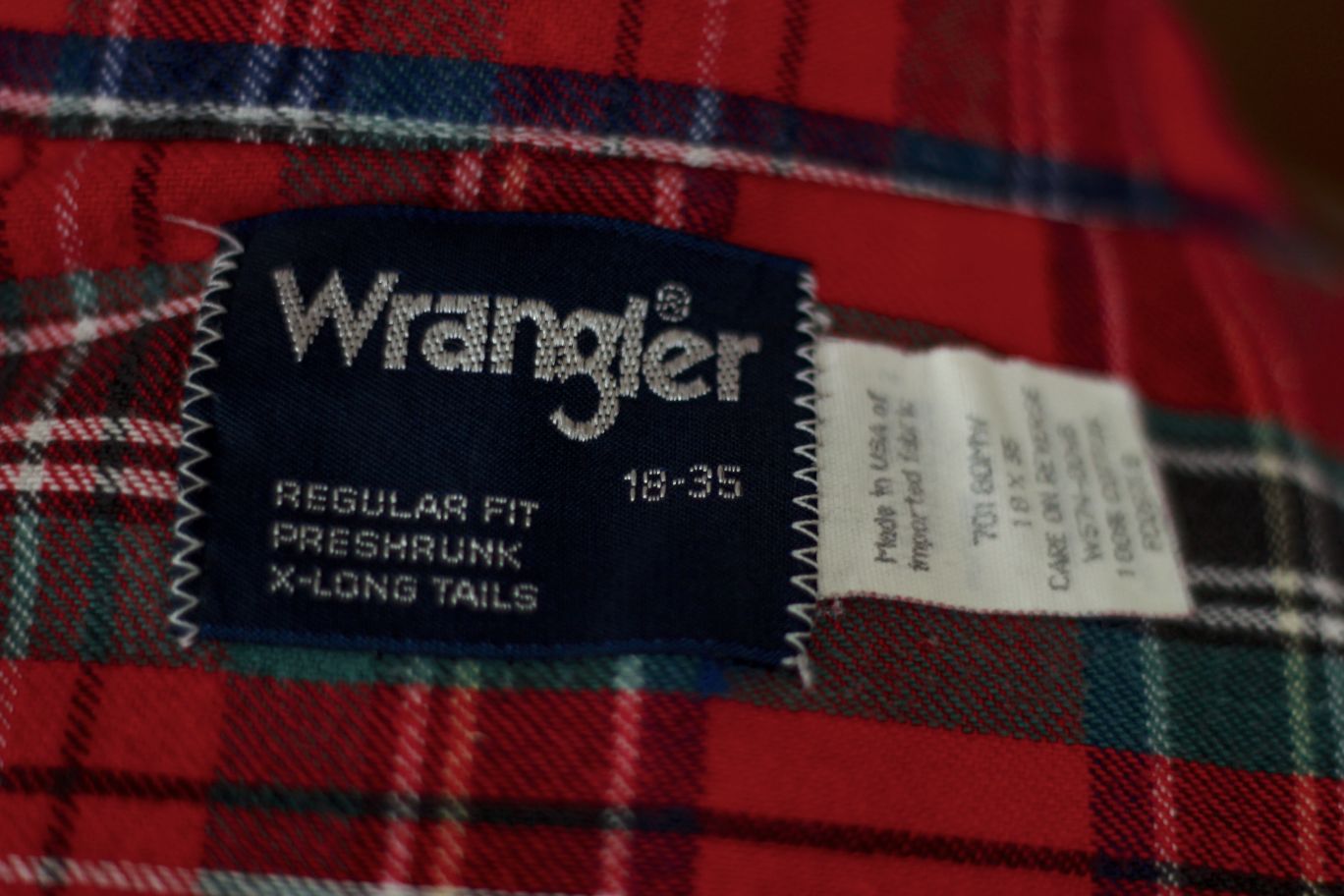 Wrangler Red Plaid Flannel Shirt X-Long Tails Regular Fit Size 18-35 Western Workwear