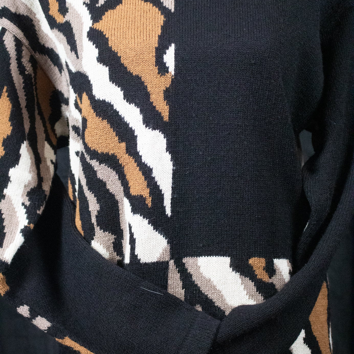 Anne Crimmins For Umi Collections Black/Brown/Tan/White Print Sweater Dress