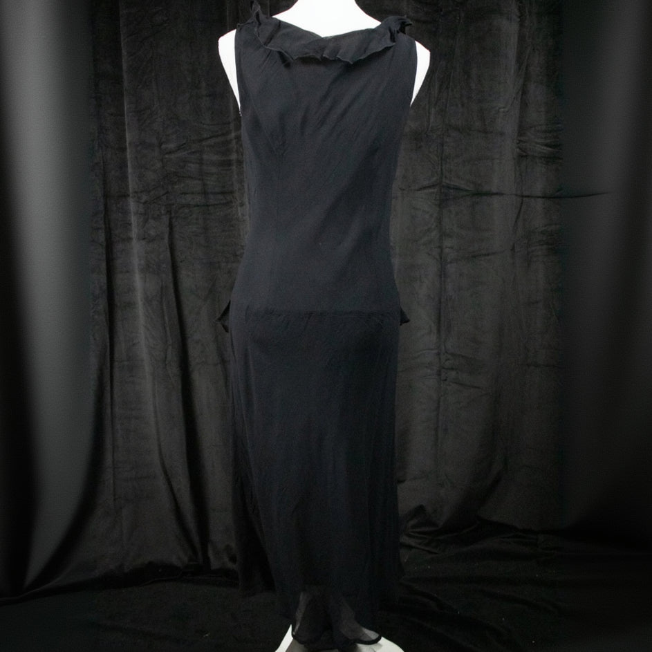 Tessuto Black Mid Length Dress With V - neckLine and Flowy Detail