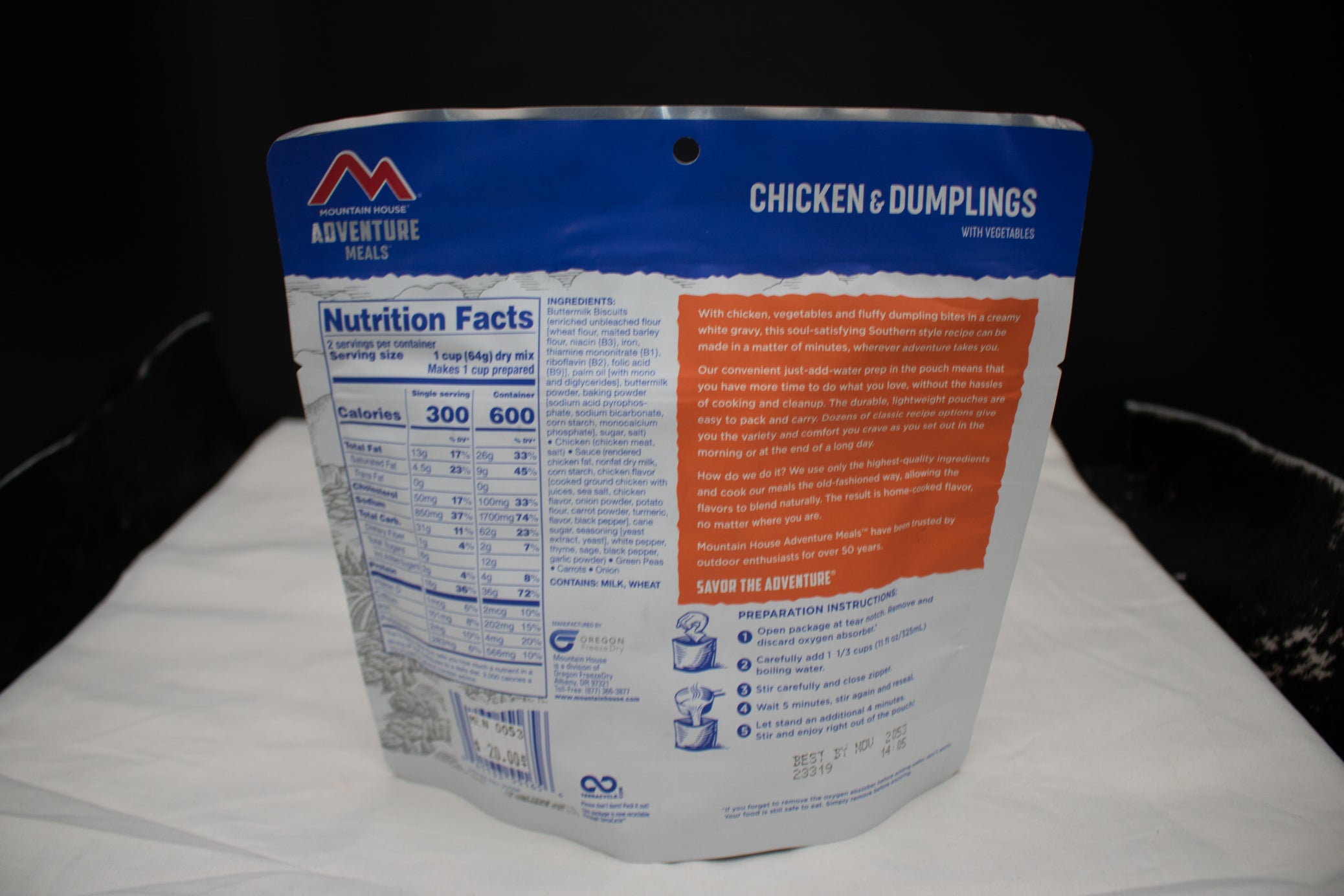Mountain House Chicken & Dumplings Freeze-Dried Camping Meal – 2 Servings Emergency Food 4.5 oz