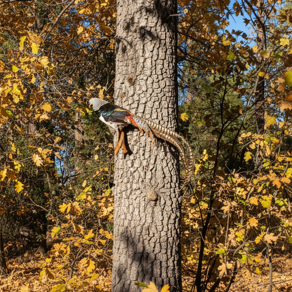 Vintage Lady Amherst Pheasant Taxidermy Standing on a Branch Wall Mount