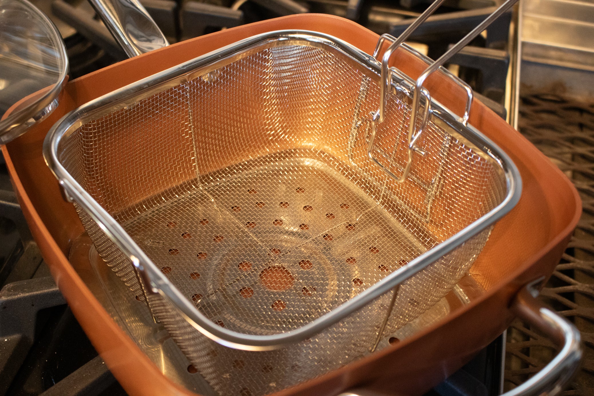 Copper Chef Square Pan with Lid & Deep Fry Basket 9.5" Nonstick Copper Pan