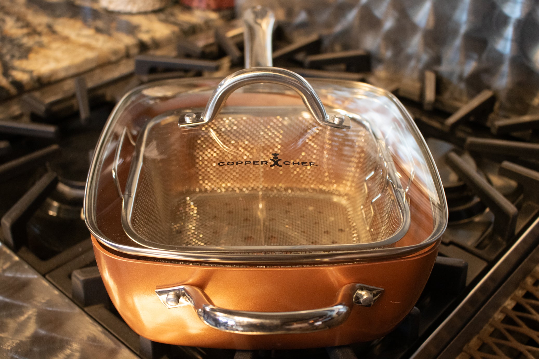 Copper Chef Square Pan with Lid & Deep Fry Basket 9.5" Nonstick Copper Pan