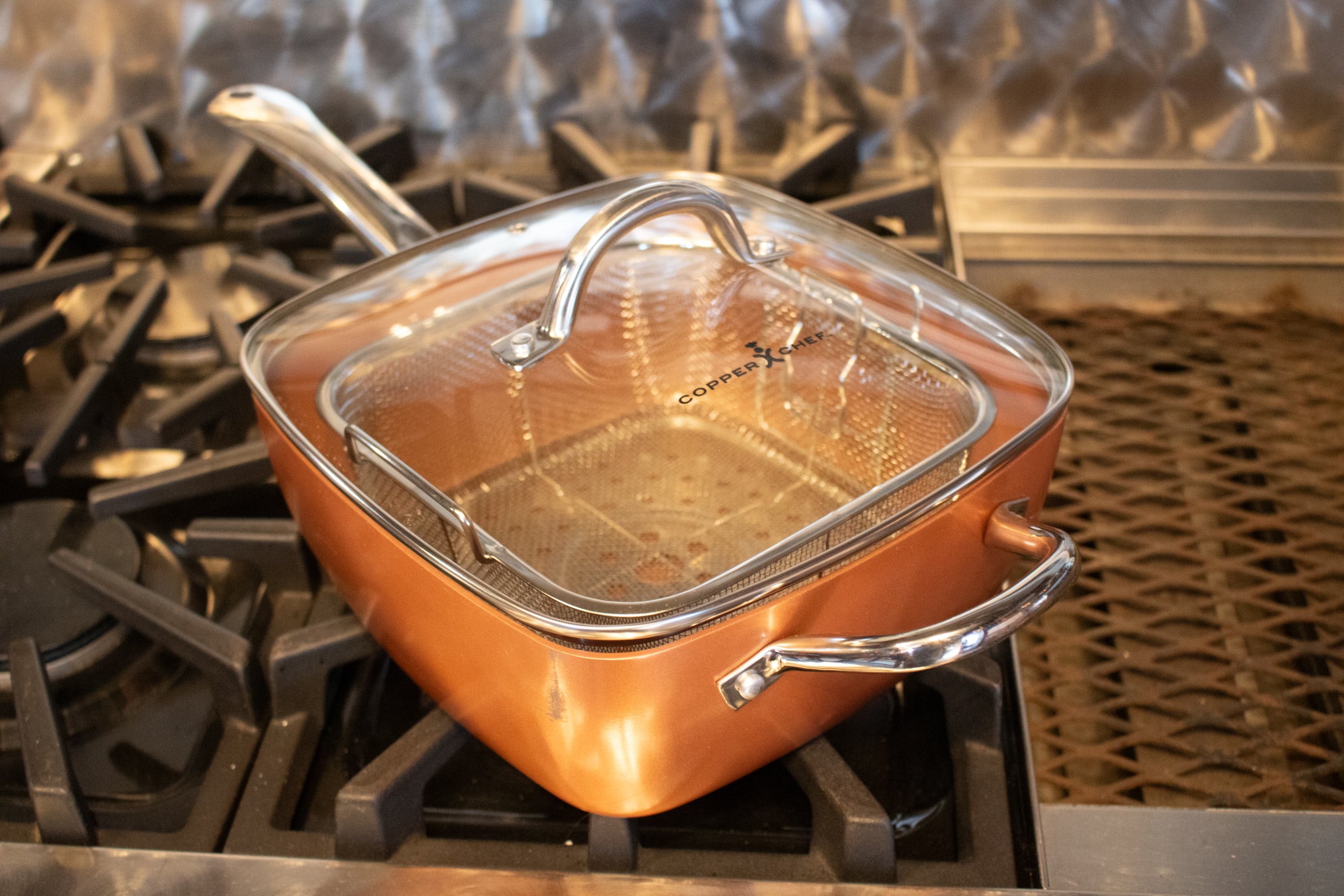 Copper Chef Square Pan with Lid & Deep Fry Basket 9.5" Nonstick Copper Pan